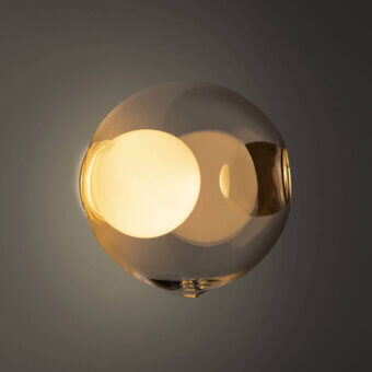 Distinguished Bocci 28s lamp crafted in clear glass with a milk white interior and satin metal mounting