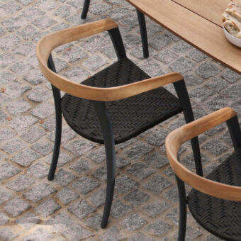 Distinguished Royal Botania Jive armchair with tapered aluminum frame and woven olefin seat in a chevron pattern