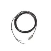 Black woven cable coiled in a circle, featuring a rectangular metallic connector with gold wire accents and etched details.